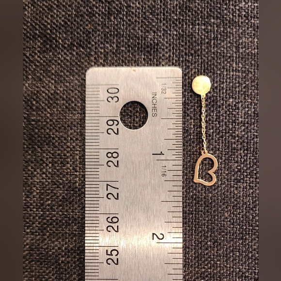 Stud Heart Dangling Earrings 18K Real Saudi Gold - Picture 3 of 3